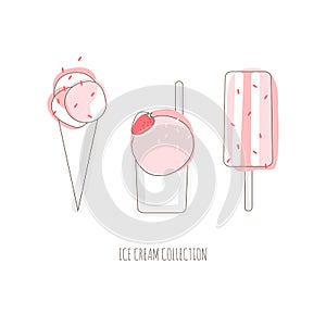 Strawberry ice cream vector illustration