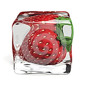 Strawberry Ice Cube 3d illustration