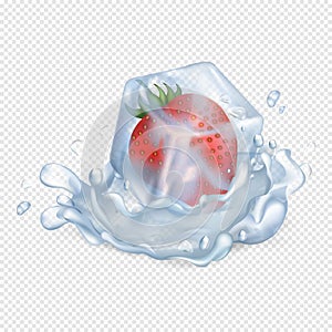 Strawberry in Ice Cube and in Water Illustration