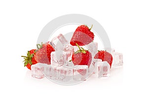 Strawberry on ice on a white background