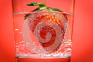 A strawberry immersed in water photo