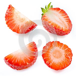 Strawberry isolated. Collection of slices and a half