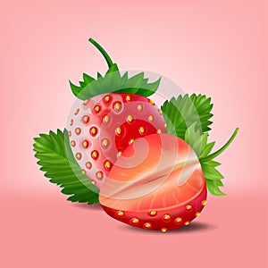Strawberry isolated on pink background, vector illustration.