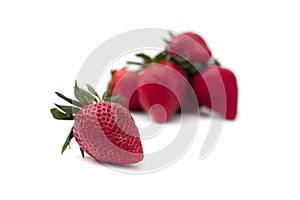 Strawberry isolated. Strawberries isolate. Strawberries with leaf isolate. Whole and half of strawberry on white. Side