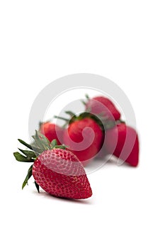 Strawberry isolated. Strawberries isolate. Strawberries with leaf isolate. Whole and half of strawberry on white. Side