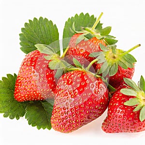 Strawberry isolated. Strawberries with leaf isolate. Whole and half of strawberry on white. Strawberries isolate on white