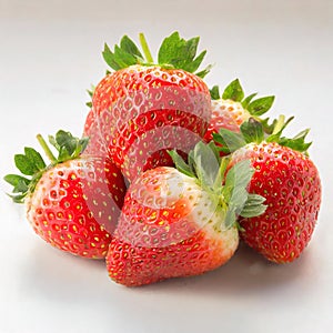 Strawberry isolated. Strawberries with leaf isolate. Whole and half of strawberry on white. Strawberries isolate on white