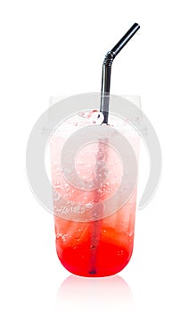 Strawberry italian soda drink in glass with straws