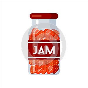 Strawberry jam. Canned. Tinned goods product stuff, preserved food, supplied in a sealed can. Isolated