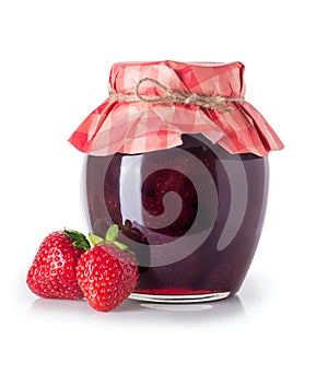 Strawberry jam in jar isolated