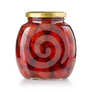 Strawberry jam jar isolated