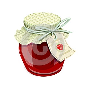 Strawberry jam jar. Vintage style photo