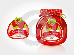 Strawberry jam label with jar
