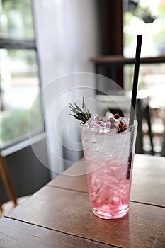 Strawberry juice cocktail with soda