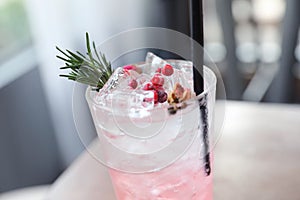 Strawberry juice cocktail with soda
