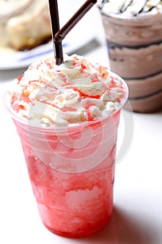 Strawberry juice and frappe