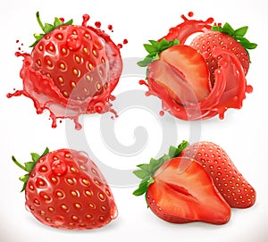 Strawberry juice. Fresh fruit, 3d vector icon