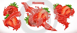 Strawberry juice. Fresh fruit 3d vector icon photo