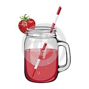 Strawberry juice, smoothie, in a mason jar with a straw.