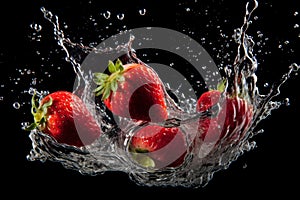 Strawberry juice splash isolated on white background for fresh summertime refreshment concept