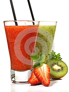 Strawberry and Kiwi Juice on white Background