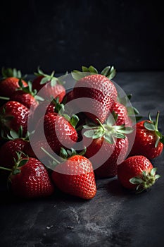 Strawberry with leaves on a dark background phone wallpaper