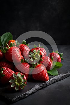 Strawberry with leaves on a dark background phone wallpaper