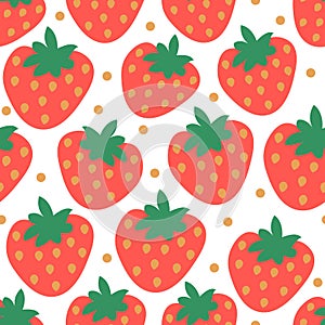 Strawberry with leaves seamless pattern. Fruit summer background