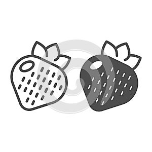 Strawberry with leaves, slot machine line and solid icon, gambling concept, slot fruit machine vector sign on white