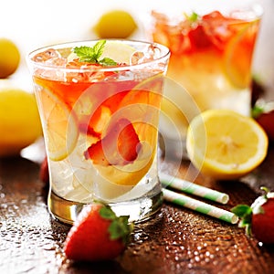 Strawberry lemonade with mint garnish