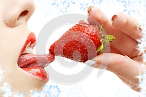 Strawberry, lips and tongue
