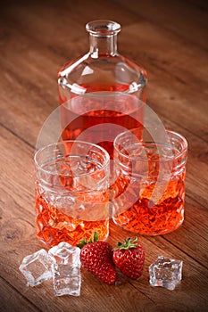 Strawberry liqueur on the table