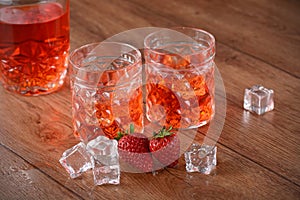 Strawberry liqueur on the table