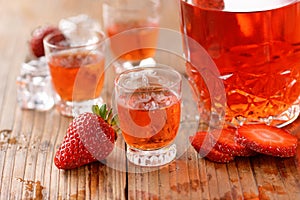 Strawberry liqueur on the table