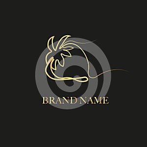 Strawberry logo icon. Gold luxury design with gold line simple and modern shape. For backdrop, cover, invitation background, packa