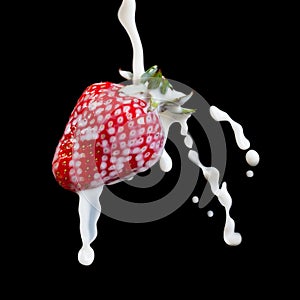 Strawberry Making A Splash. Isolated on black background.