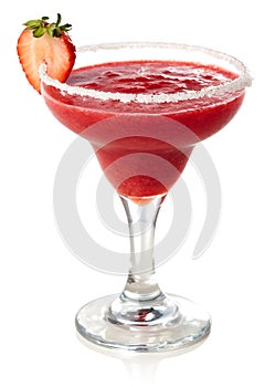 Strawberry margarita cocktail isolated on white