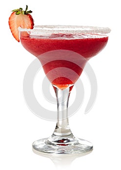 Strawberry margarita cocktail isolated on white