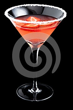 Strawberry margarita cocktails on black background
