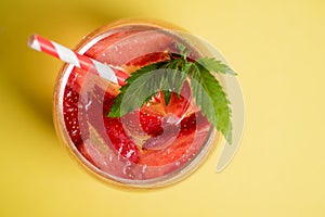 Strawberry and marijuana caipirinha cocktail