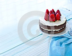 Strawberry-Mascarpone Cake in front of white background