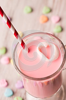 Strawberry milk and conversation hearts