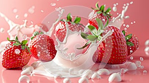 Strawberry milk milkshake splash background.