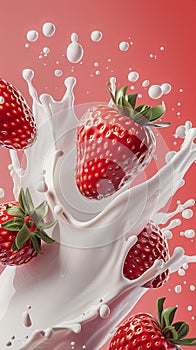 Strawberry milk milkshake splash background.