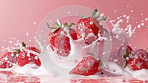 Strawberry milk milkshake splash background.