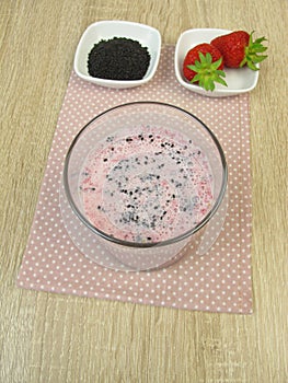 Strawberry milk shake with superfood basil seeds