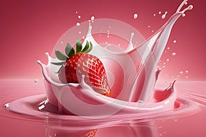 strawberry milk splash, pink background