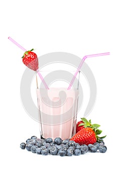 Strawberry milkshake with blueberries