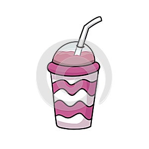 Strawberry milkshake. Food icon. Doodle cartoon vector illustration.