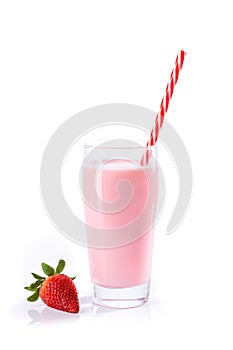 Strawberry milkshake isolated on white background  with  copyspace